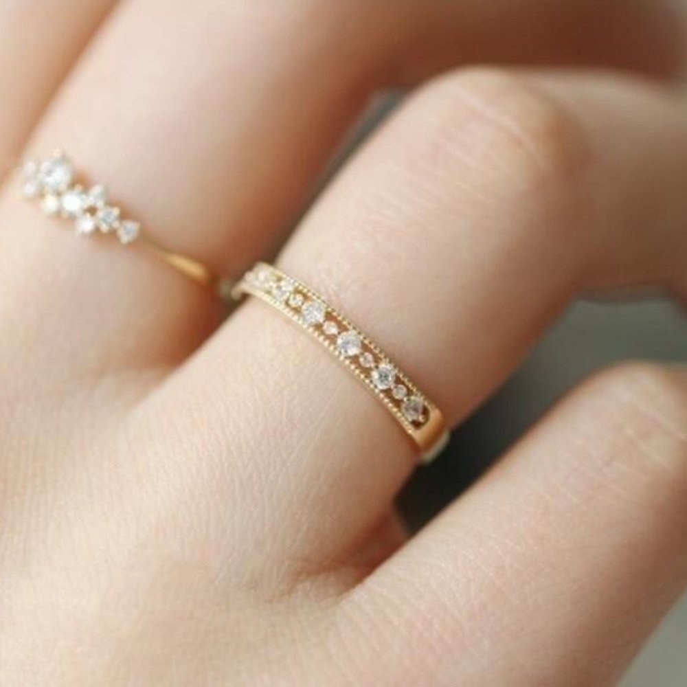 Dainty Tiny CZ Round Thin Micro Pave Lovely Gold Rings for Women, INDN8197 - Picture 4 of 6